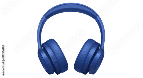 Blue Headphones with Stitching Detail, Isolated on White Background