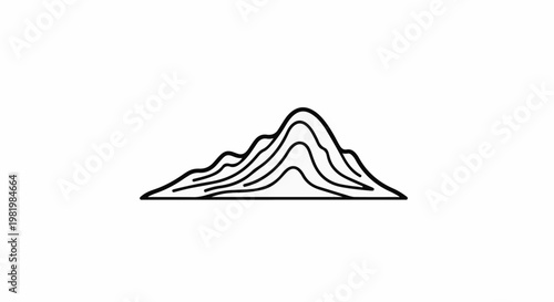 Stylized line art of rolling, layered hills on a white background