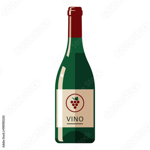 Illustrated wine bottle isolated on white background for beverages concept