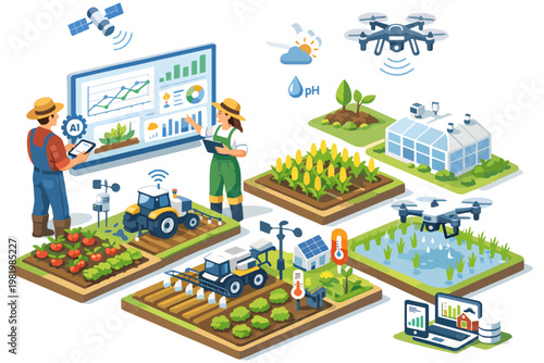 Isometric Smart Farming Illustration – Agriculture Data Analytics Concept
