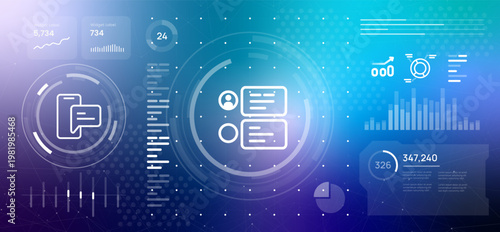 Digital communication interface with chat bubbles data visualization online messaging technology and social media engagement metrics concept of modern networking and information exchange