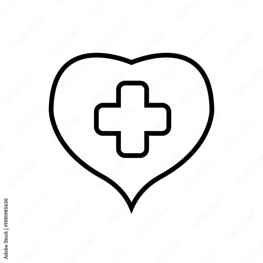 Obraz premium Vector Line Icon of Heart with Medical Cross Plus Sign and Editable Outline Stroke for Healthcare and First Aid