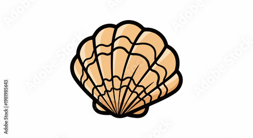 Stylized illustration of a single, light orange scallop shell with black outlines