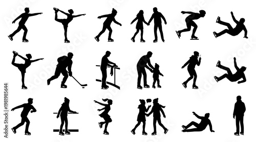 Ice Skating Silhouettes: Athletes in Action, Figures, Sports, Winter Activities