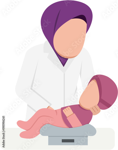 Hijab Doctor Weighing A Baby