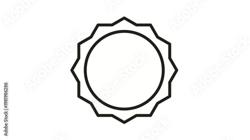 Black line art vector icon of a bottle cap or crown cap, featuring a jagged outer edge and smooth inner circle, minimalist graphic symbol for beverage packaging, industrial design, and branding.