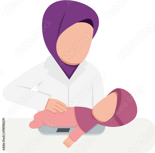 Hijab Doctor Weighing A Baby