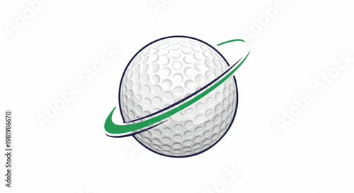 Stylized golf ball with orbiting swoosh
