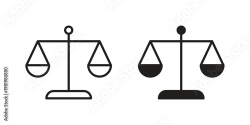 Scales of justice icon editable vector pack. Black flat and line symbols