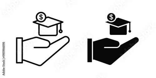Scholarship fund icon editable vector pack. Black flat and line symbols