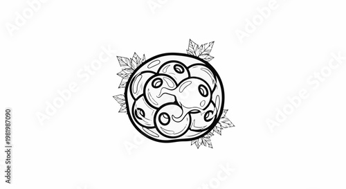 Stylized depiction of cell division with leaves on a white background