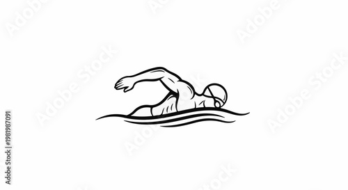 Stylized depiction of a swimmer in motion, body submerged in water