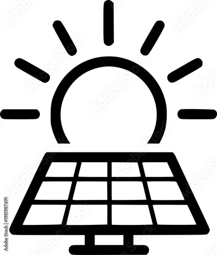 Solar energy icon black and white vector illustration line icon vector pictogram – Black and White Vector Illustration