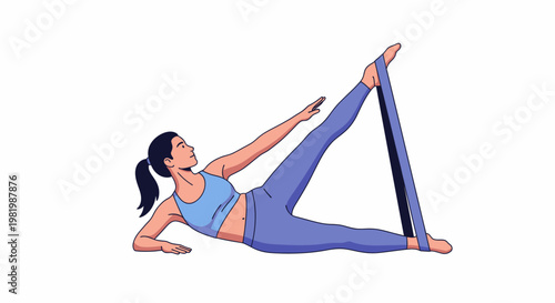 Woman exercising with resistance band on white background vector illustration