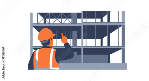 Construction worker inspecting architectural structure design for future project