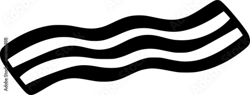Breakfast meat and crispy pork strip fried cooking ingredient meal symbol featuring a simple black silhouette bacon icon – Black and White Vector Illustration