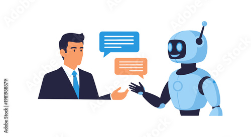 Businessman interacting with a robot representing artificial intelligence concept
