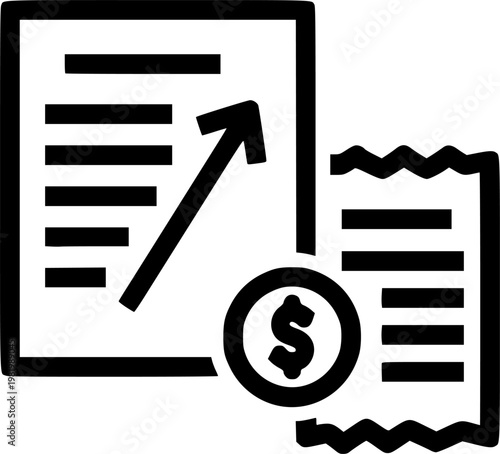 Business bill and payment receipt document symbol for finance accounting and transaction statement paperwork featuring a simple black line art invoice pictogram – Black Vector Illustration