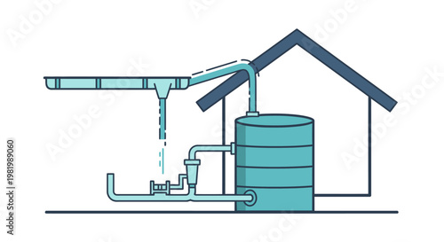 Rainwater harvesting system illustration sustainable water management concept