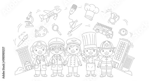 Diverse Professions, Childhood Dreams, Career Icons, Kids Imagination