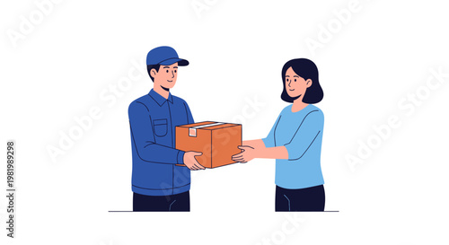 Delivery person handing package to customer simple illustration isolated