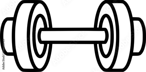 Fitness gym and weightlifting bodybuilding workout strength training symbol featuring a simple black line art barbell pictogram – Black Vector Illustration