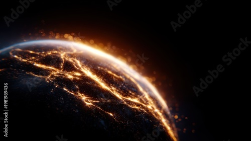 A stunning visual of Earth illuminated by glowing lines that resemble electric veins, showcasing the beauty of our planet in a cosmic setting filled with energy and wonder.