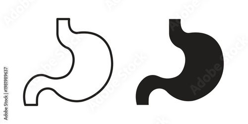 Stomach icon editable vector pack. Black flat and line symbols