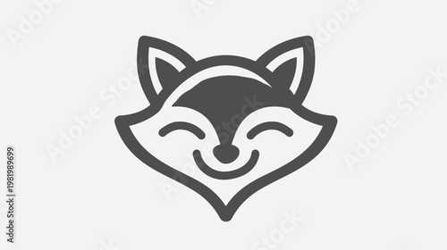 Cute smiling fox head icon. Happy animal face vector illustration. Friendly minimalist line art symbol on light grey background.