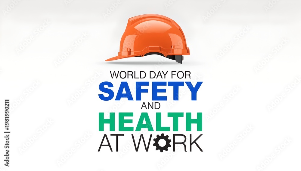 Fototapeta premium World day for safety and health at work logo with construction helmet