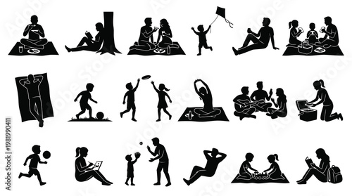 Lifestyle Outdoor Leisure Activities Silhouette Vector Glyphs Collection