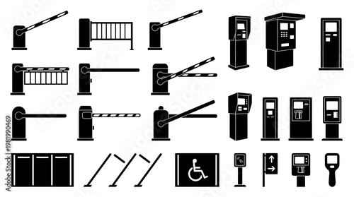Parking and Access Control Systems Glyphs: Barriers, Payment Machines, and Traffic Signs