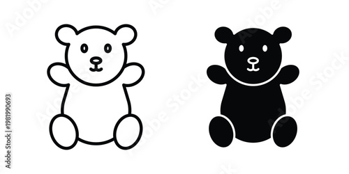 Teddy bear icon editable vector pack. Black flat and line symbols