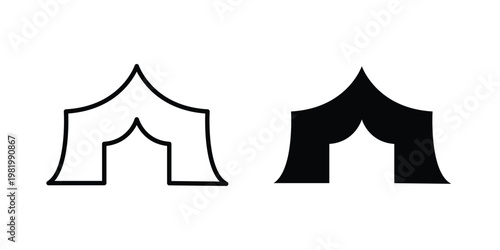 Tent icon editable vector pack. Black flat and line symbols
