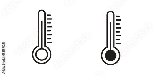 Thermometer icon editable vector pack. Black flat and line symbols