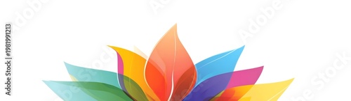 Colorful lotus flower petals, vibrant rainbow floral element, abstract blooming plant on white back