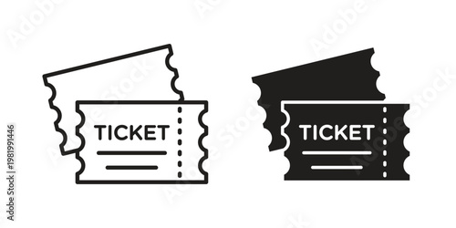 Ticket stub icon editable vector pack. Black flat and line symbols