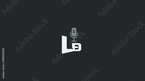 Minimalist Microphone Icon with Abstract White Geometric Shape on Dark Background for Podcasting, Audio, and Voice Communication