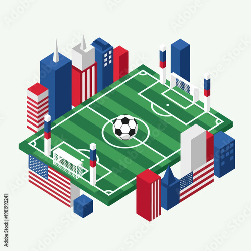 Soccer players on green field pitch.