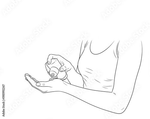 Hand applying hand sanitizer, hygiene vector illustration, germs protection, health care