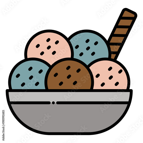 Ice Cream Sundae Bowl with Multiple Flavors and Wafer Stick
