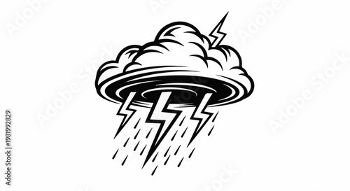 Stylized storm cloud with lightning bolts and rain drops