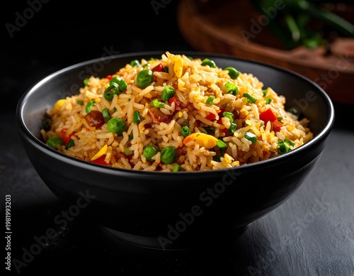 Vegetable Fried Rice in Black Bowl with Candlelight Mood