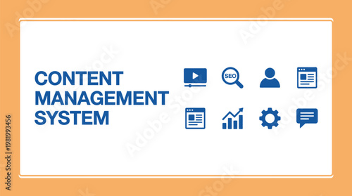 Content Management System icons set, blue modern style, for web and app, vector EPS