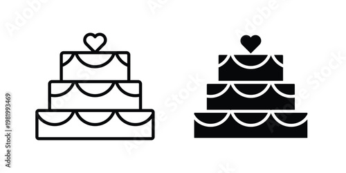 Wedding cake icon editable vector pack. Black flat and line symbols