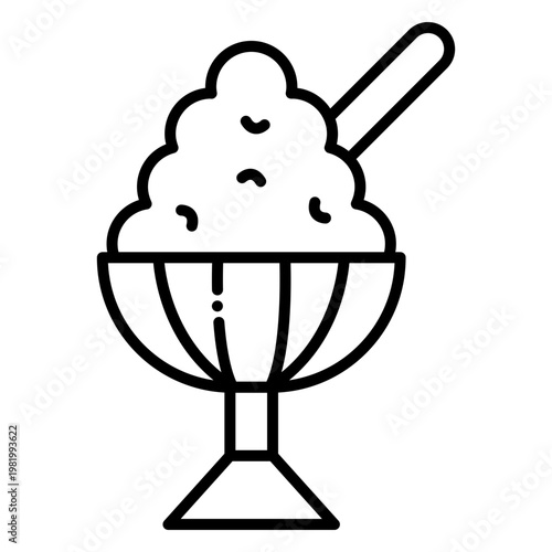 Ice Cream Sundae in Glass Bowl with Spoon Line Art