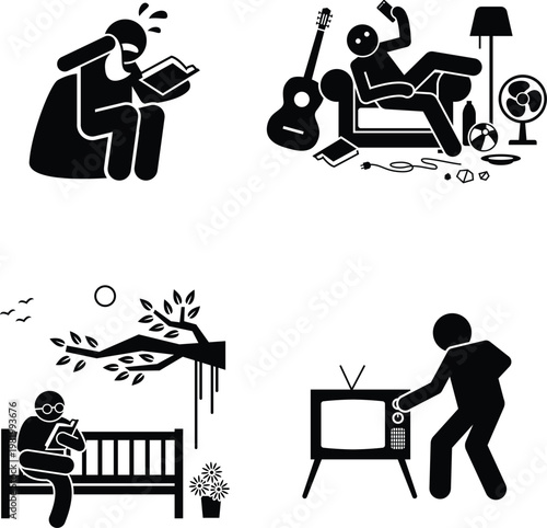 Everyday Life Activities and Human Behavior Pictogram Vector Icon Set