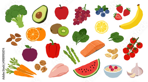 Vibrant Assortment of Fresh Healthy Foods and Ingredients for Balanced Nutrition and a Wholesome Diet