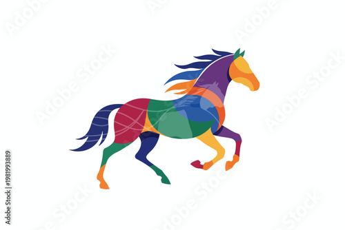Vibrant Colorful Horse Galloping on White Background - Generative AI