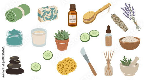 Relaxing spa and wellness collection with natural beauty products for self care and aromatherapy